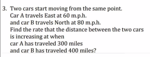 Solved 3. Two cars start moving from the same point. Car A | Chegg.com