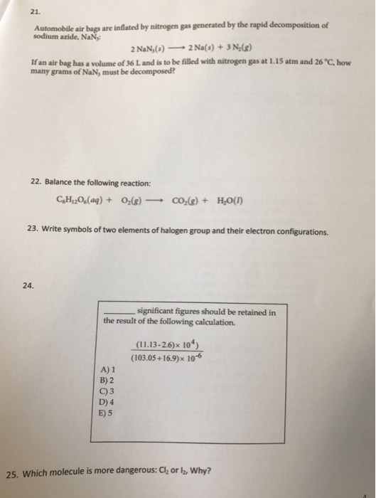Solved Automobile air bags are inflated by nitrogen gas
