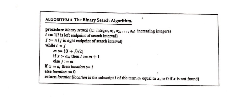 Solved ALGORITHM 3 The Binary Search Algorithm. Procedure | Chegg.com