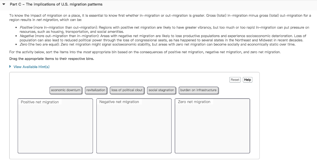 Solved Part - The implications of U.S. migration patterns To | Chegg.com