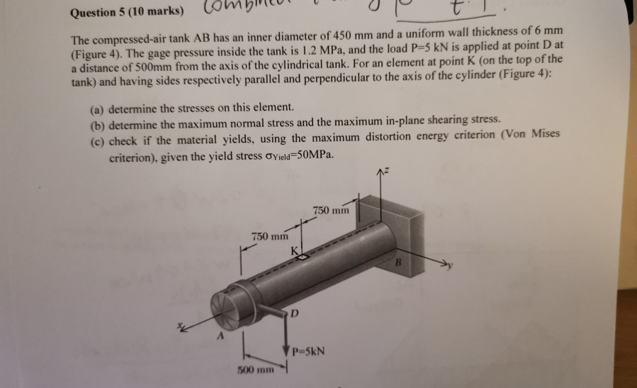 Solved Question 5 (10 marks) t The compressedair tank AB