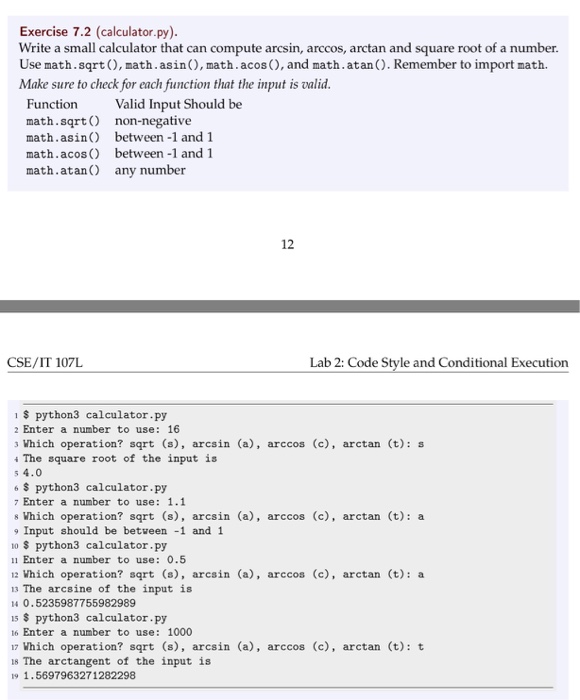 Solved Exercise 7.2 (calculator.py) Write a small calculator | Chegg.com