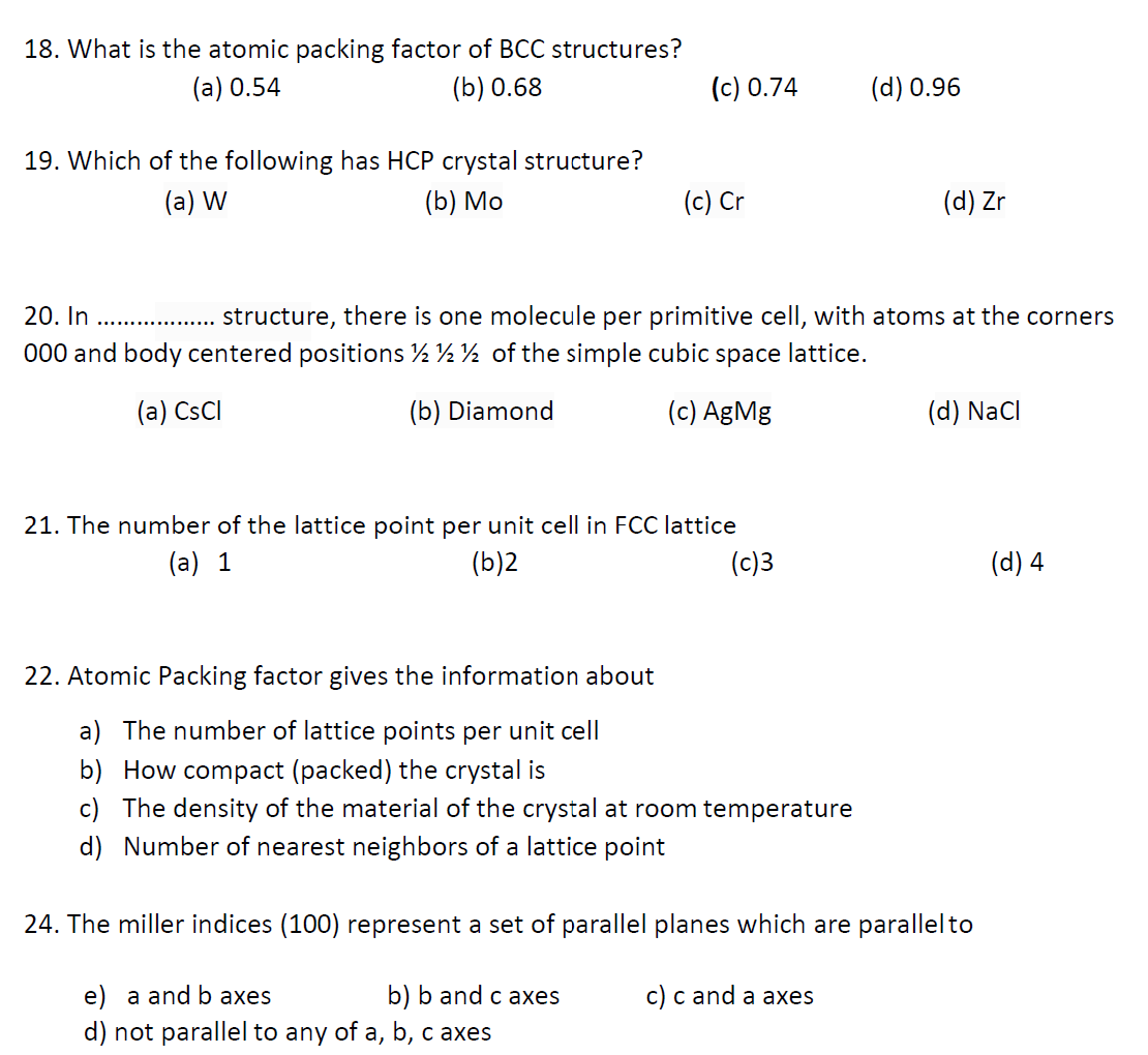 Solved 18. What is the atomic packing factor of BCC | Chegg.com