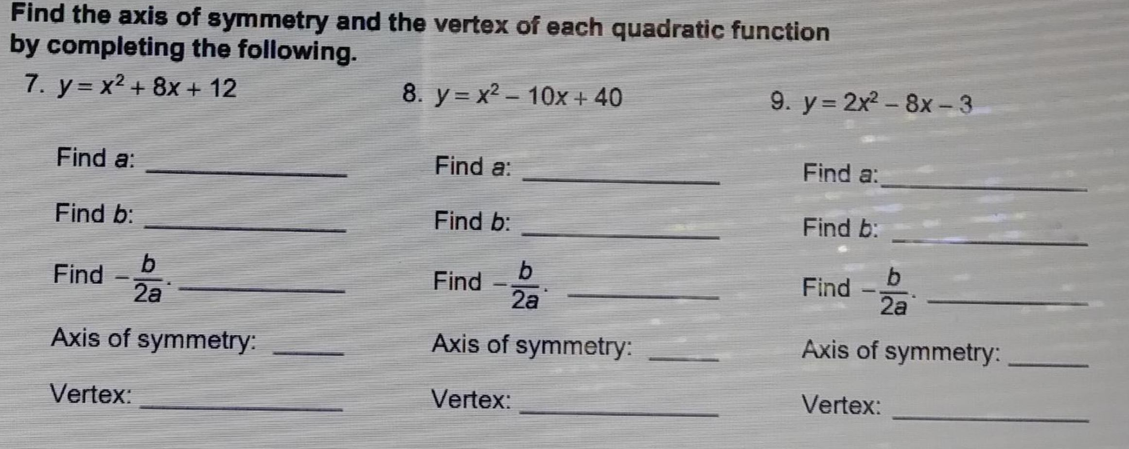 Solved Practice A Characteristics Of Quadratic Functions Chegg Com