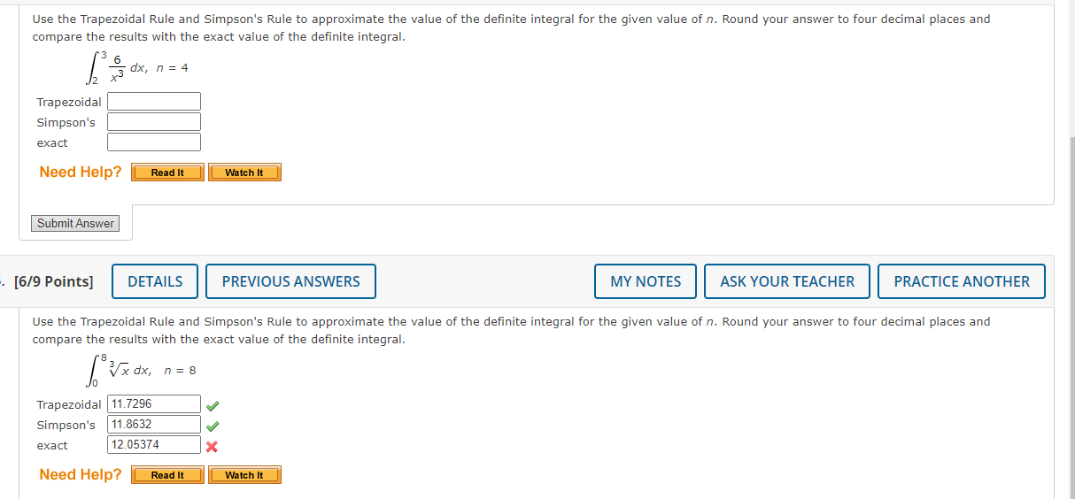 Solved Use the Trapezoidal Rule and Simpson's Rule to | Chegg.com