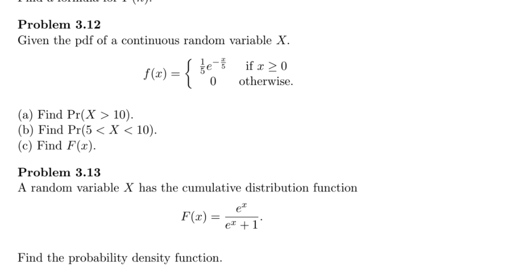 Solved Problem 3.12 Given the pdf of a continuous random | Chegg.com