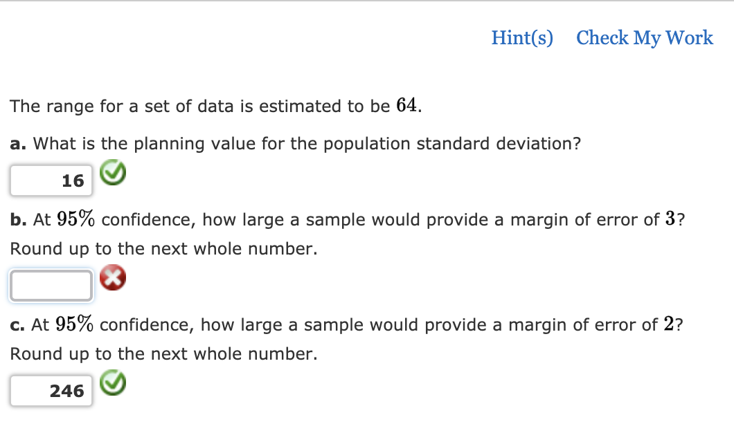 Solved Hint(s) Check My Work The range for a set of data is | Chegg.com