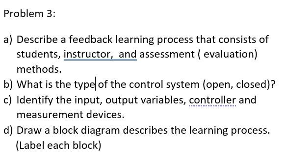 Solved Problem 3: a) Describe a feedback learning process | Chegg.com