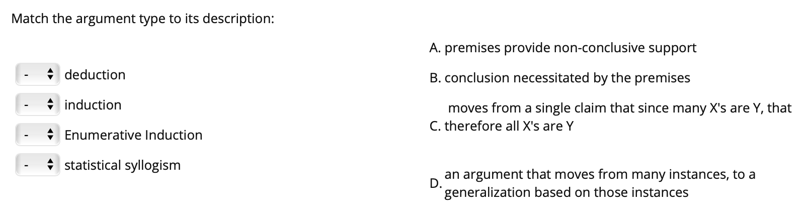 Solved Match The Argument Type To Its Description: A. | Chegg.com