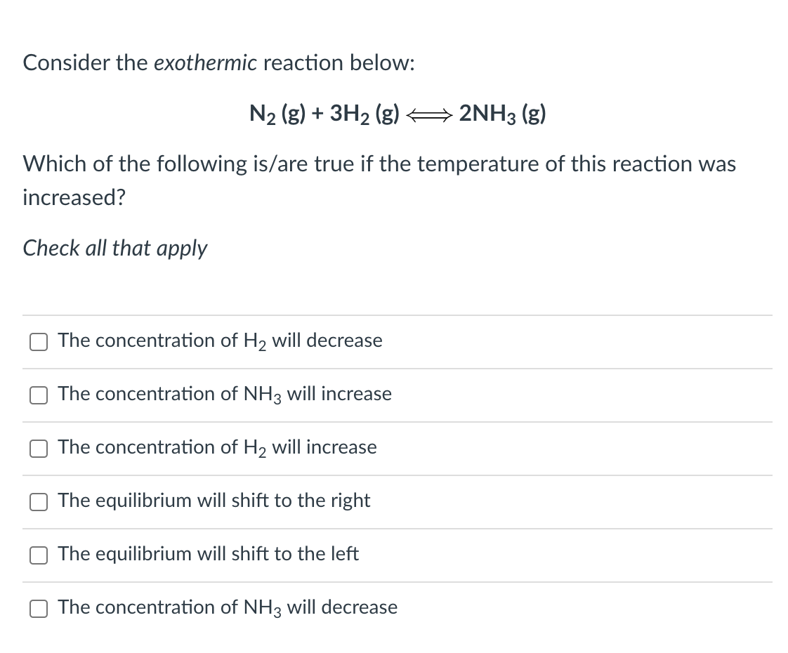 Solved Consider The Exothermic Reaction Below N2 G 3h2 6326