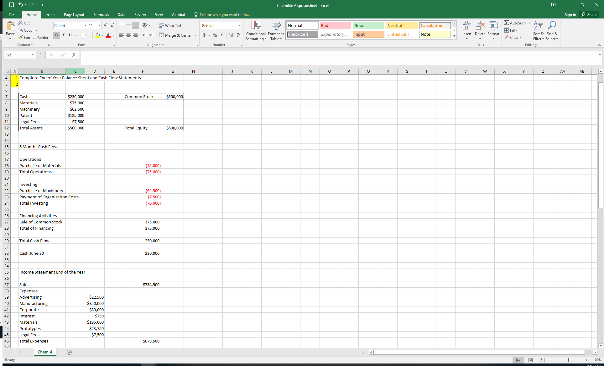 日の・Cン = Chemilite A spreadsheet - Excel Home Insert | Chegg.com