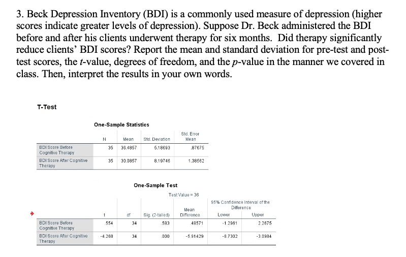 Solved 3. Beck Depression Inventory (BDI) Is A Commonly Used | Chegg.com