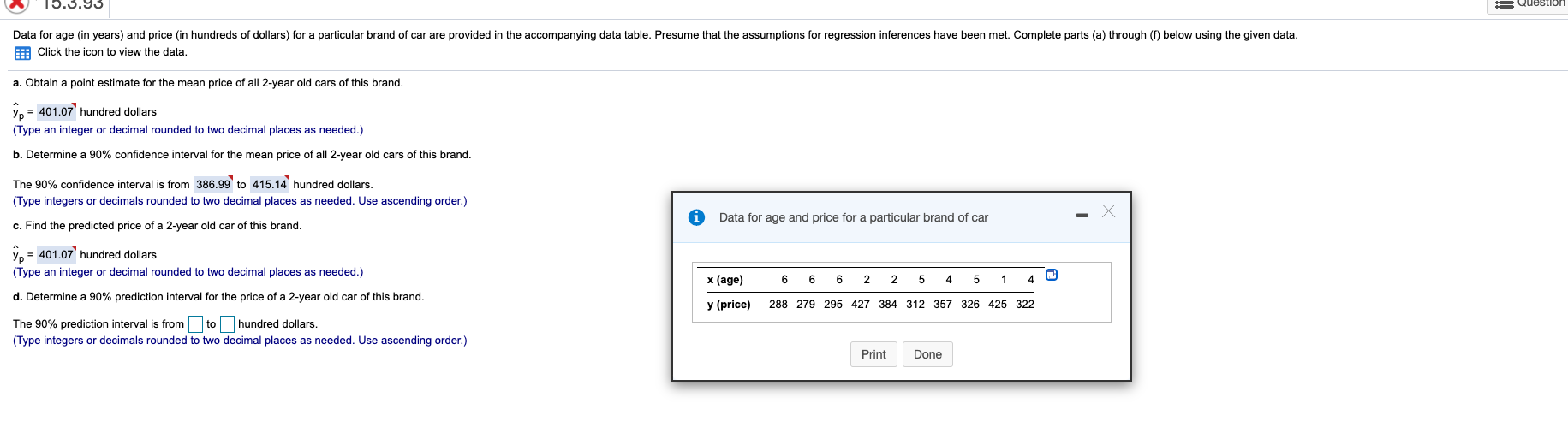 Solved 13.3.95 3 Question Data for age (in years) and price | Chegg.com
