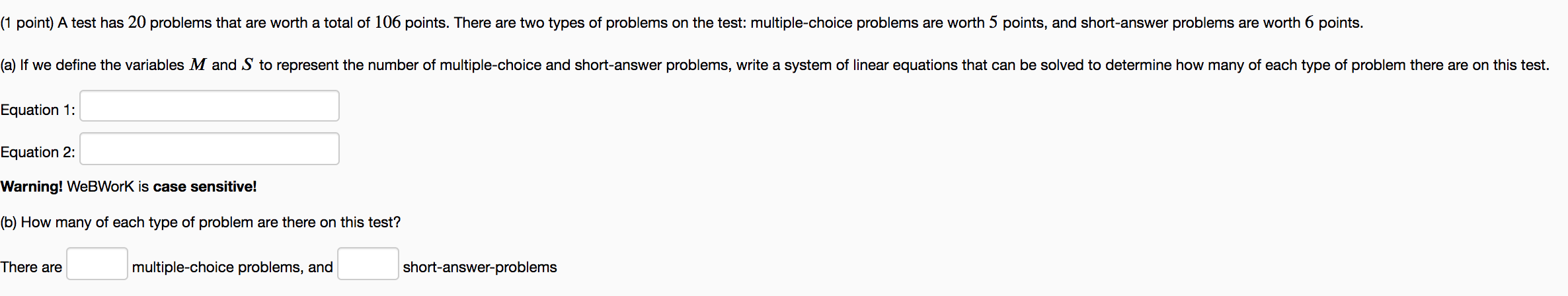 Solved (1 point) A test has 20 problems that are worth a | Chegg.com