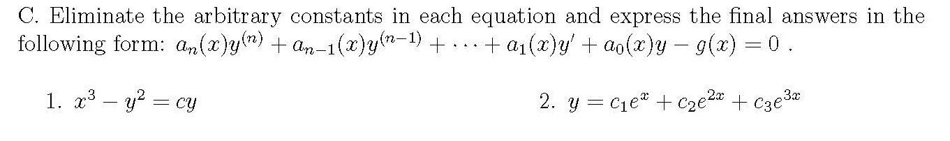 Solved C Eliminate The Arbitrary Constants In Each Equation