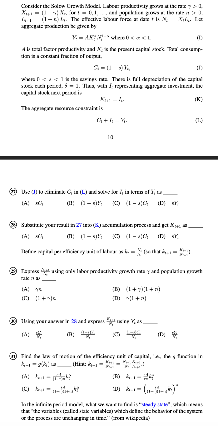 Solved Consider the Solow Growth Model. Labour productivity | Chegg.com