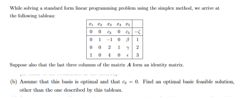 Solved While solving a standard form linear programming | Chegg.com