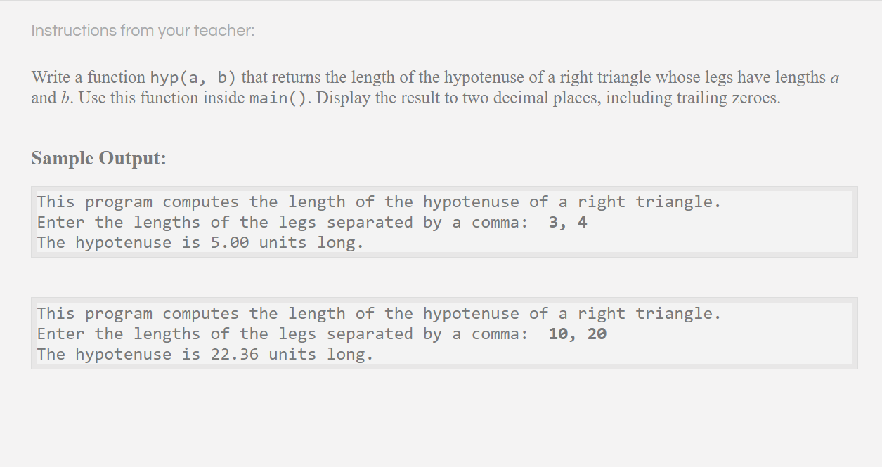 Solved Instructions from your teacher: Write a function | Chegg.com