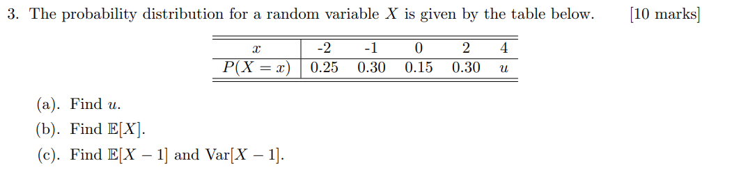 Solved 3. The probability distribution for a random variable | Chegg.com