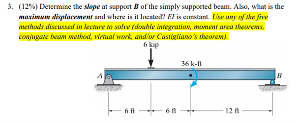 Solved 3. (12%) Determine the slope at support B of the | Chegg.com