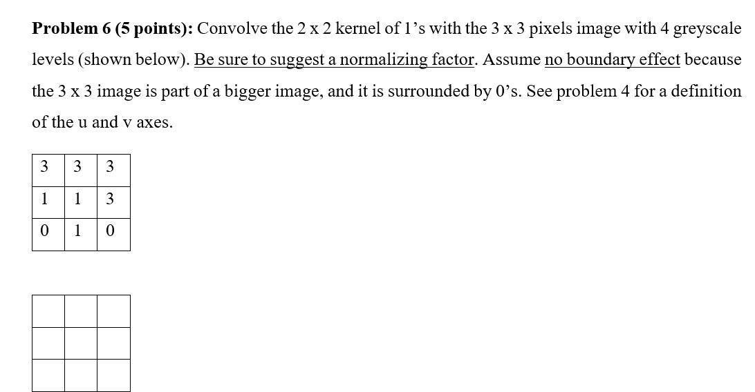 Solved Problem 6 (5 points): Convolve the 2 x 2 kernel of | Chegg.com