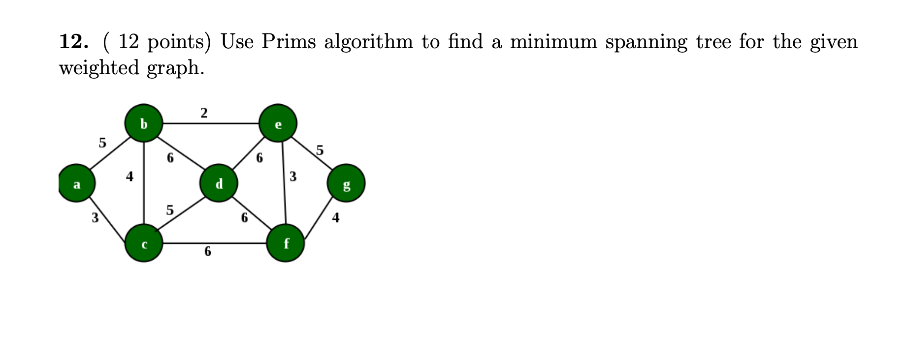 Solved Use Prims Algorithm To Find A Minimum Spanning Tree 0079