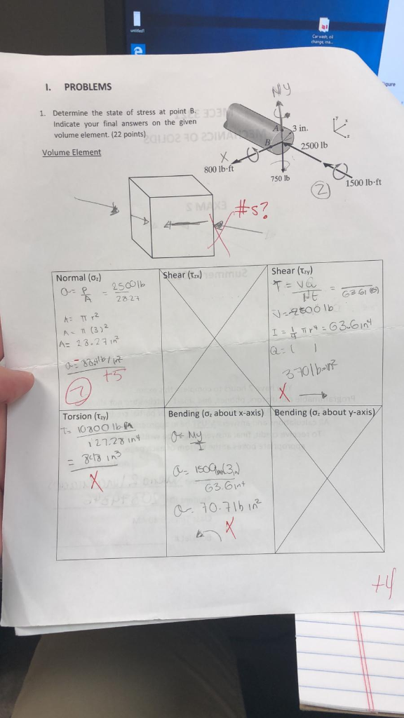 Solved Determine the state of stress at point B indicate, | Chegg.com