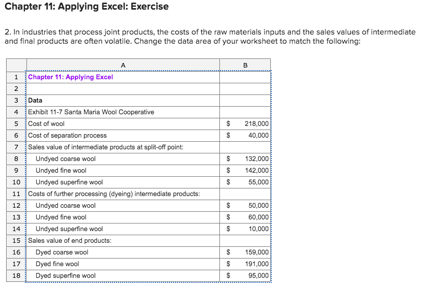 Solved Chapter 11: Applying Excel: Exercise 2. In industries | Chegg.com