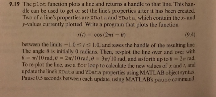 Solved 9.19 The plot function plots a line and returns a | Chegg.com