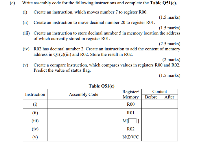 Solved C) Write assembly code for the following instructions | Chegg.com
