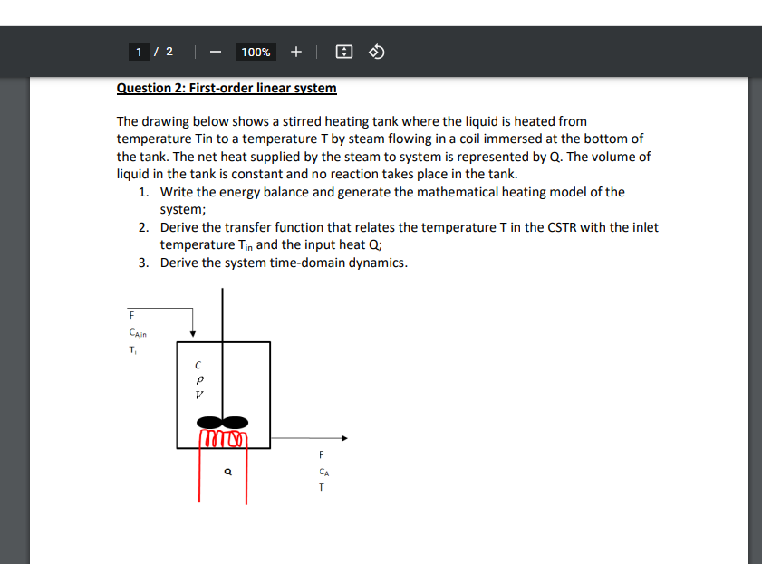 Solved Question 2: First-order linear system The drawing | Chegg.com
