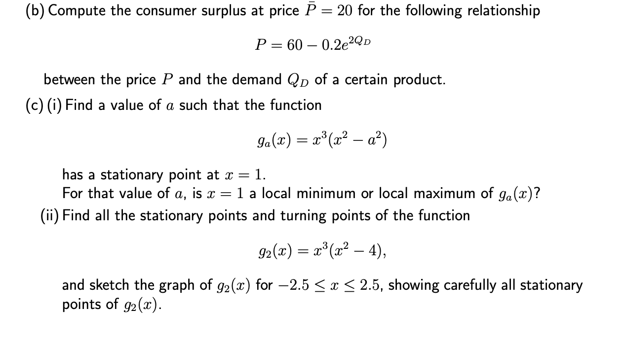 Solved (b) Compute the consumer surplus at price B= 20 for | Chegg.com