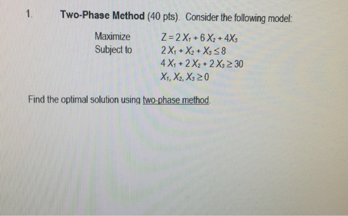 Solved Two-Phase Method (40 Pts) Consider The Following | Chegg.com