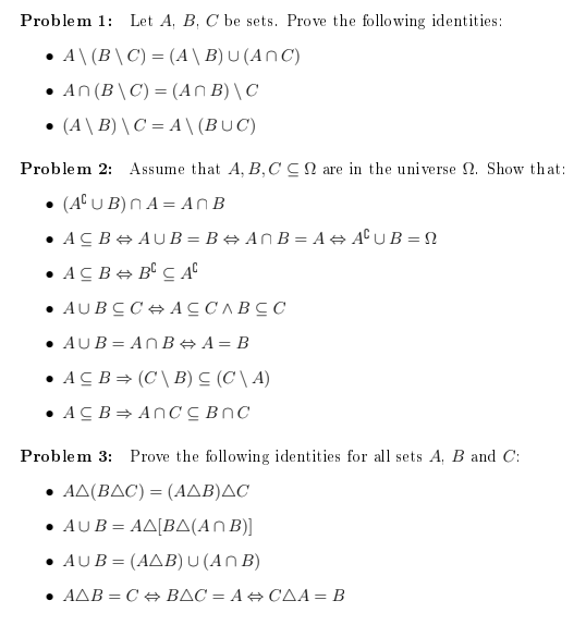 Solved Problem 1: Let A, B, C Be Sets. Prove The Following | Chegg.com