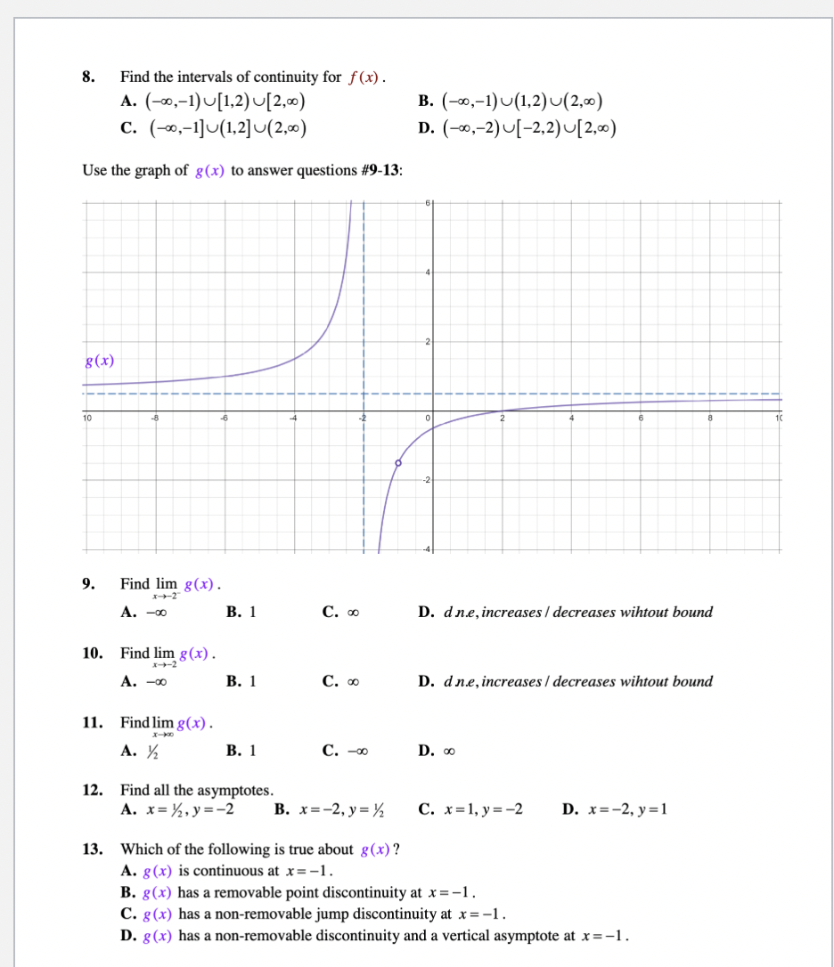 Solved 8. Find the intervals of continuity for f(x). A. | Chegg.com