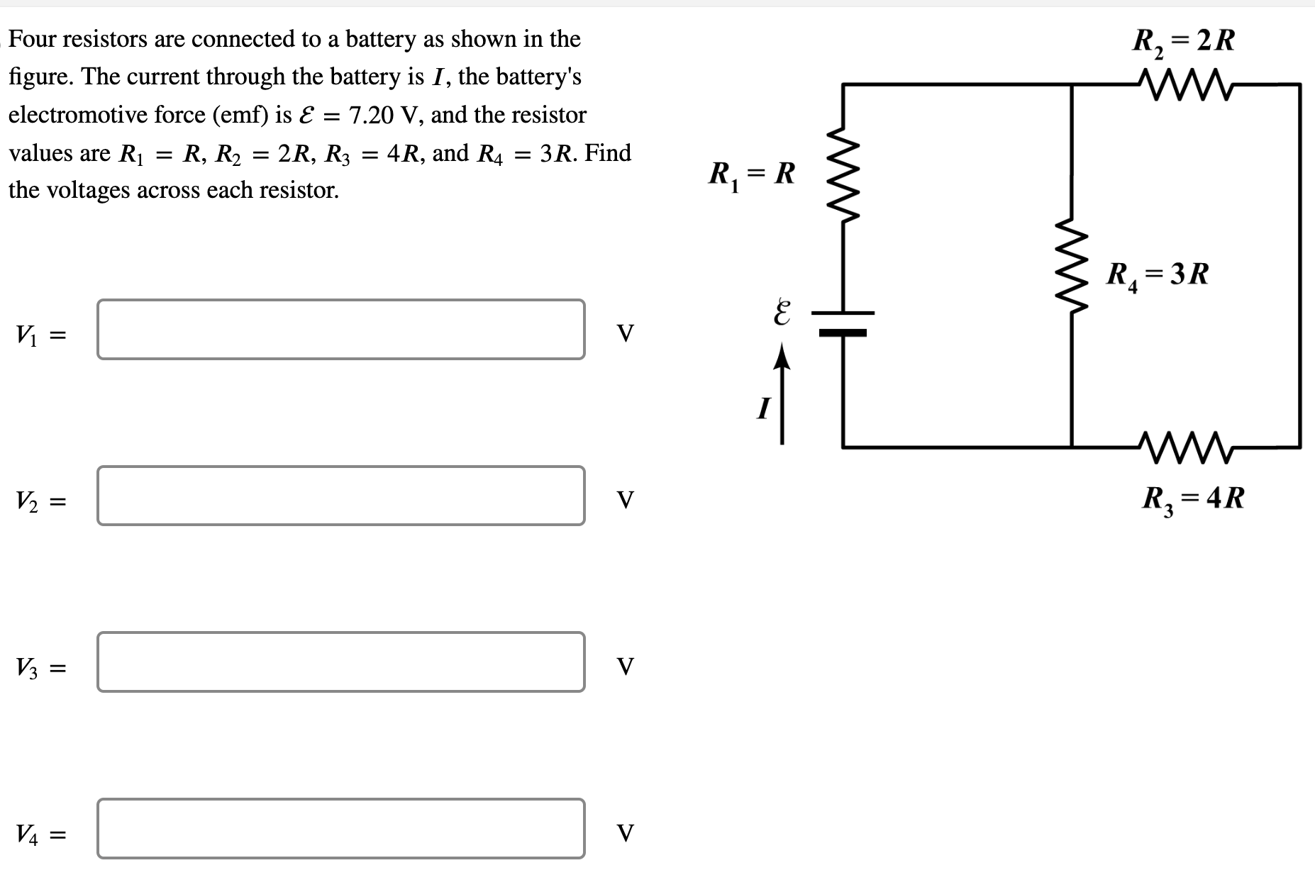 Solved Four resistors are connected to a battery as shown in