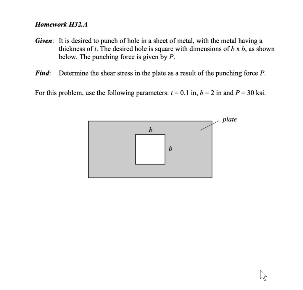 Solved homework h32 a given it is desired to punch of hole chegg