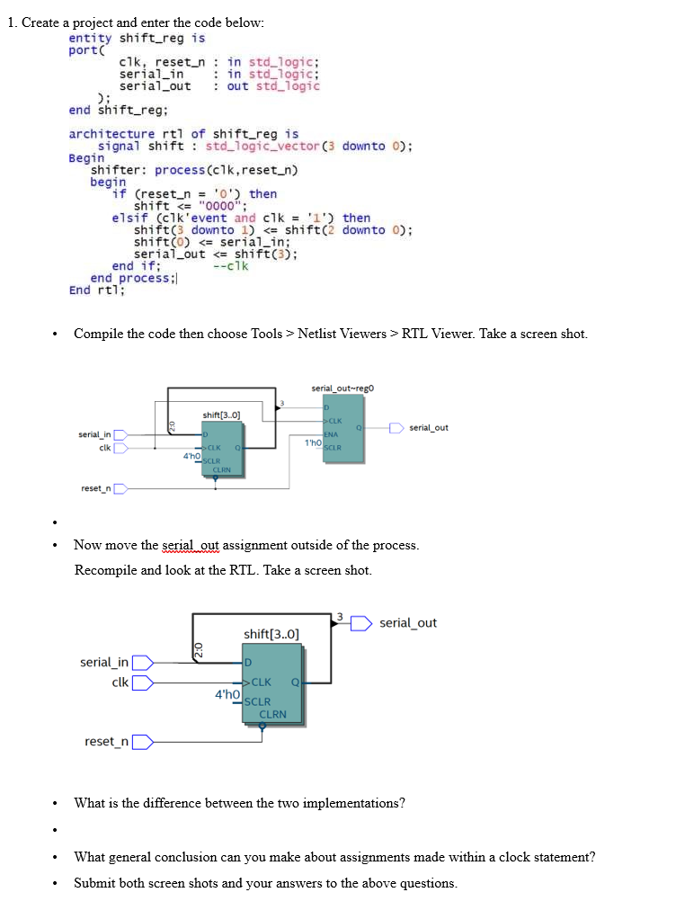 1. Create a project and enter the code below: entity | Chegg.com