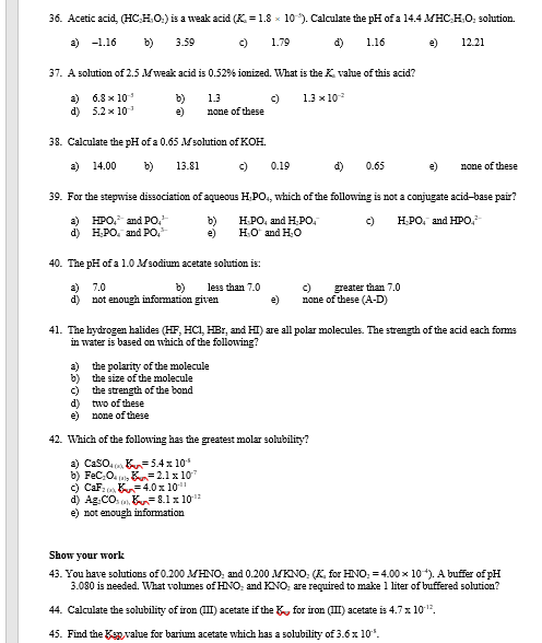 Solved 36 Acetic Acid Hc2h3o2 Is A Weak Acid Ka 1 Chegg Com