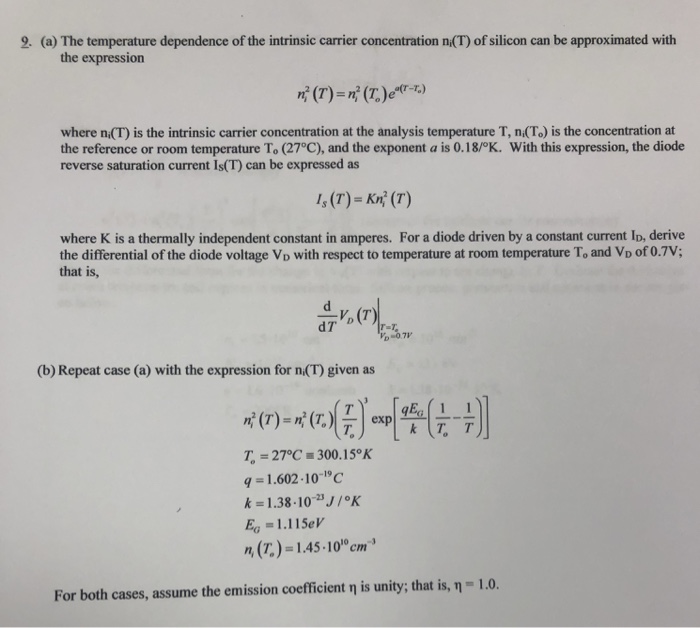 Solved The temperature dependence of the intrinsic carrier | Chegg.com