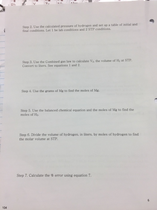 Solved Molar Volume Of Hydrogen Gas And The Combined Gas Law 5376