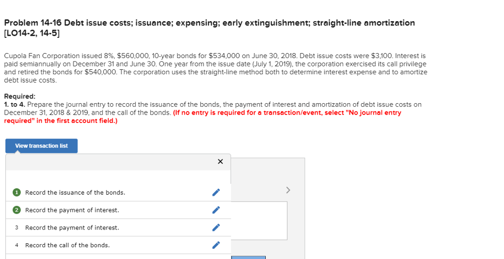 Solved Problem 14-16 Debt issue costs; issuance; expensing; | Chegg.com