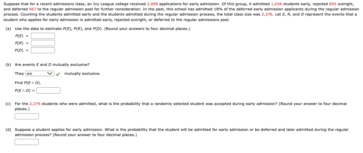 Solved student who applies for early admission is admitted | Chegg.com