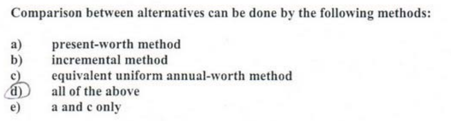 Solved Comparison Between Alternatives Can Be Done By The Chegg