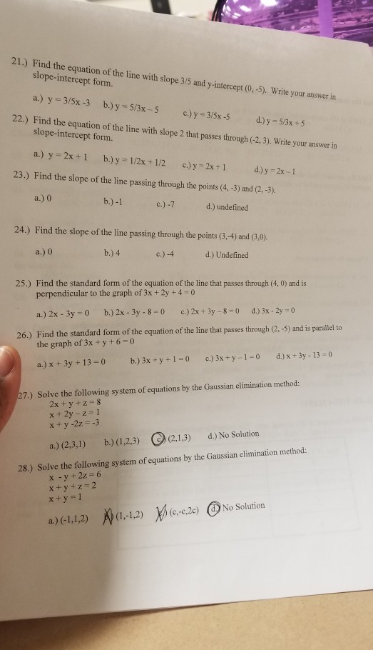 Solved 21 Find The Equation Of The Line With Slope 3 5 Chegg Com