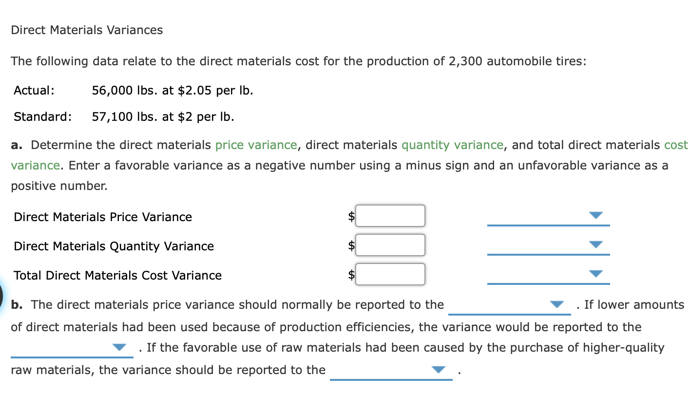 Solved Direct Materials Variances The following data relate
