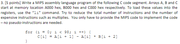 Solved 3. [5 points] Write a MIPS assembly language program | Chegg.com