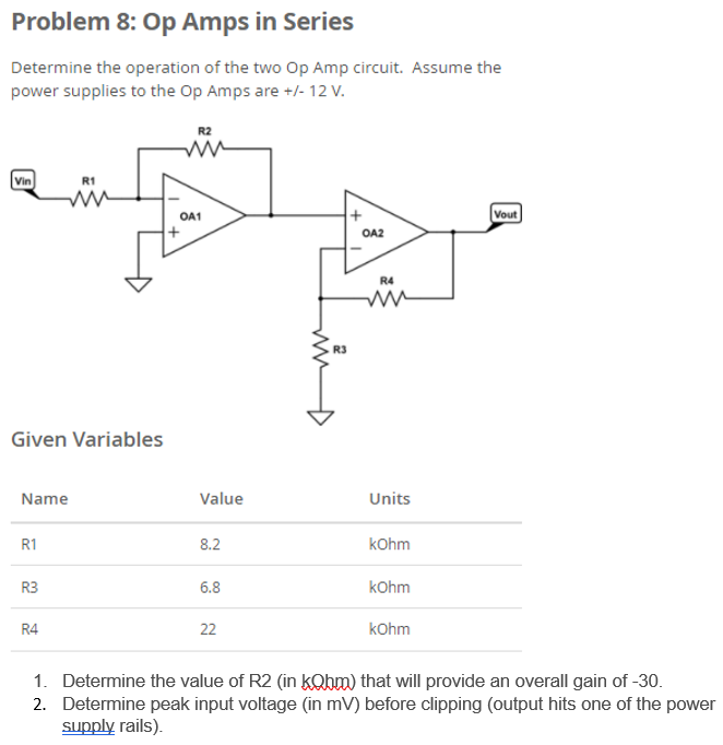 Solved Problem 8 Op Amps in Series Determine the operation