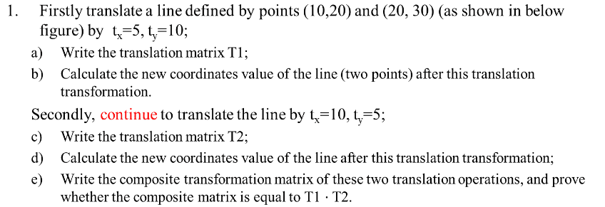 Solved 1. Firstly translate a line defined by points (10,20) | Chegg.com