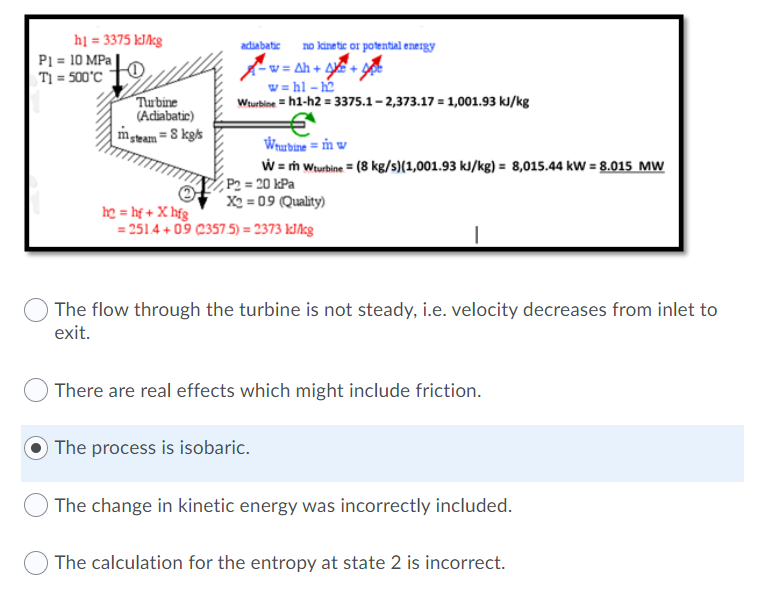 Solved For the steam turbine, the mass specific work is | Chegg.com